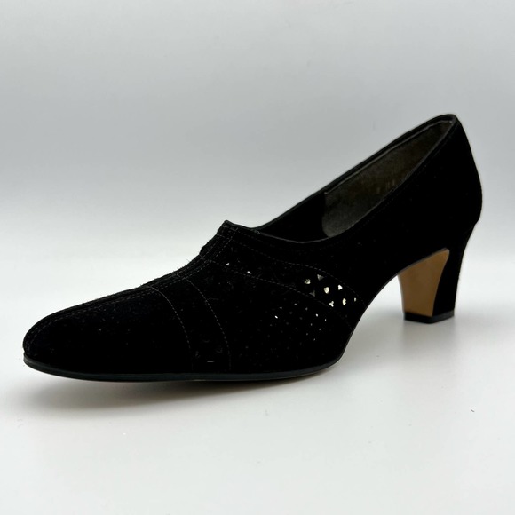 Adore's Womens Die-Cut Heels size 7 Black Suede Leather Chunky Heel Victorian - Picture 1 of 11